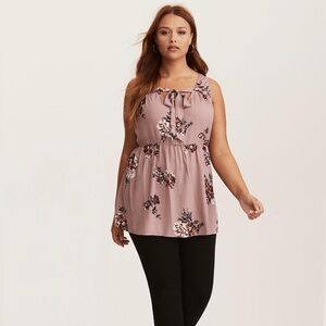 Torrid Floral Tie Neck Peplum Tunic Tank 1X
